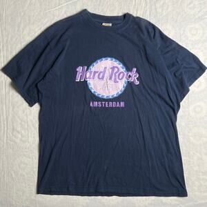 Vintage Hard Rock 100% Cotton Navy Amsterdam T-shirt Size XL